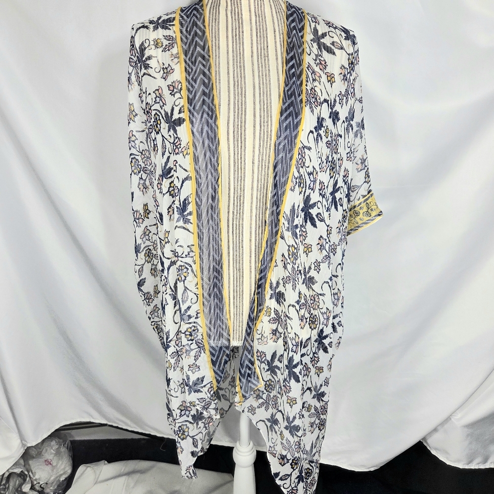 Sonoma White & Multi Floral Print Lightweight Open Front Swim Coverup One Size